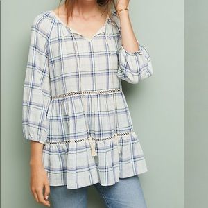 Anthropologie Eri + Ali Tiered Plaid Tunic